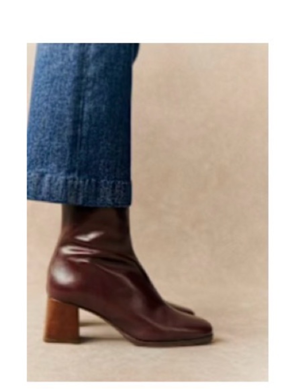 Sezane Axelle  Glossy Brown Leather Block Heel Ankle Boots